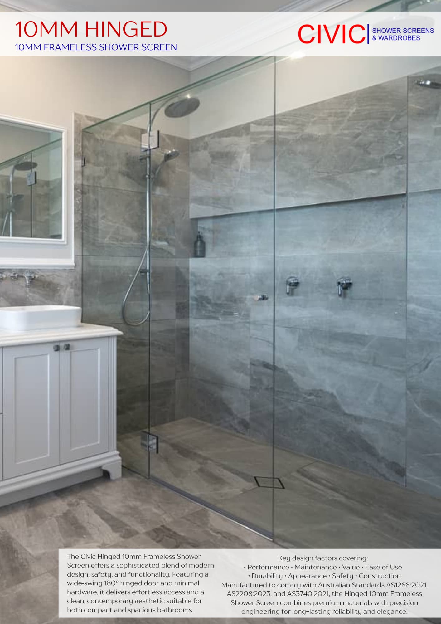 Hinged: 10mm Frameless Shower Screens